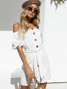 Off-The-Shoulder Buttoned Dress