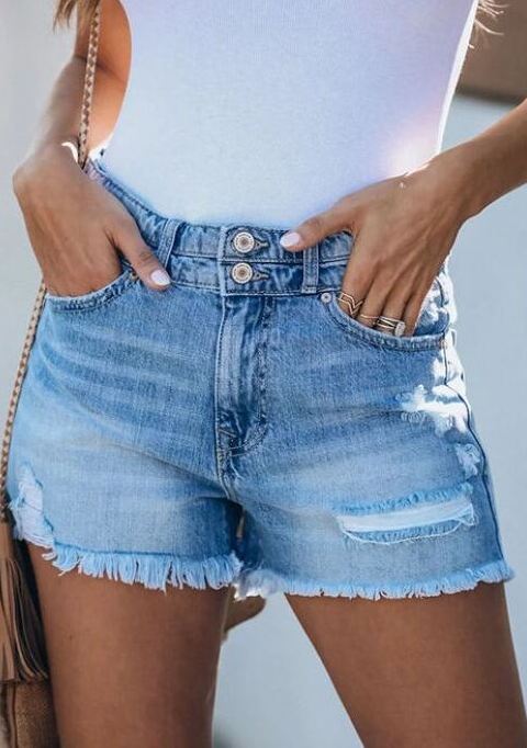 High Rise Distressed Denim Shorts – Mersh