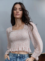 Load image into Gallery viewer, Floral Smocked Chiffon Crop Top
