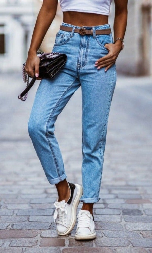 High Waist Straight Leg Denim Jeans