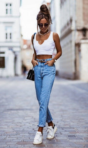 High Waist Straight Leg Denim Jeans