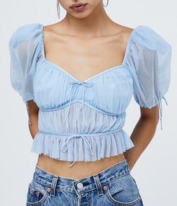 Puff Sleeves Tulle Crop Top