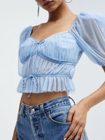 Load image into Gallery viewer, Puff Sleeves Tulle Crop Top
