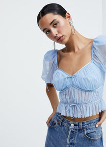 Puff Sleeves Tulle Crop Top