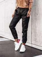 Load image into Gallery viewer, Pocketed Drawstring Faux Leather Joggers
