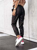 Load image into Gallery viewer, Pocketed Drawstring Faux Leather Joggers
