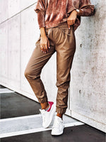 Load image into Gallery viewer, Pocketed Drawstring Faux Leather Joggers
