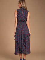 Load image into Gallery viewer, Floral Mock Neck Ruffle Midi Dress
