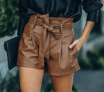 Load image into Gallery viewer, High Waist Belted Faux Leather Shorts
