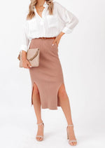 Load image into Gallery viewer, Ribbed Knit Slit Midi Skirt
