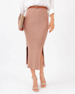 Load image into Gallery viewer, Ribbed Knit Slit Midi Skirt
