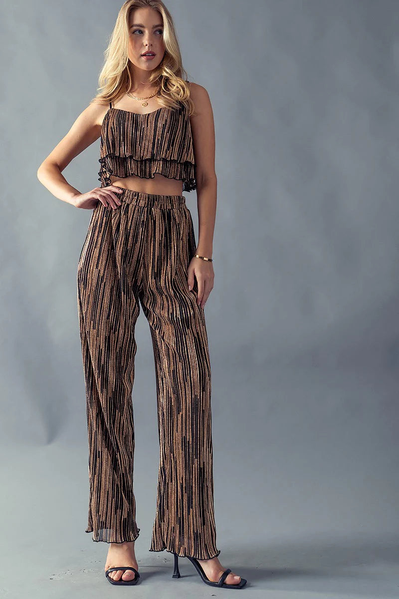 Just Shine Metallic Striped Pants - Matching Set