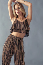 Load image into Gallery viewer, Just Shine Metallic Striped Ruffle Crop top - Matching Set
